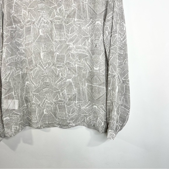 Anine Bing grey white geometric print sheer boxy flowy tie neck top blouse M - Picture 6 of 14
